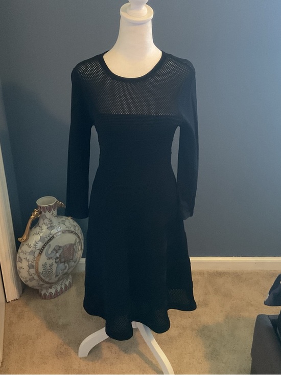Vince Camuto Dresses & Skirts - Vince Camuto Black Long-Sleeve Mesh Yoke A-Line Dress